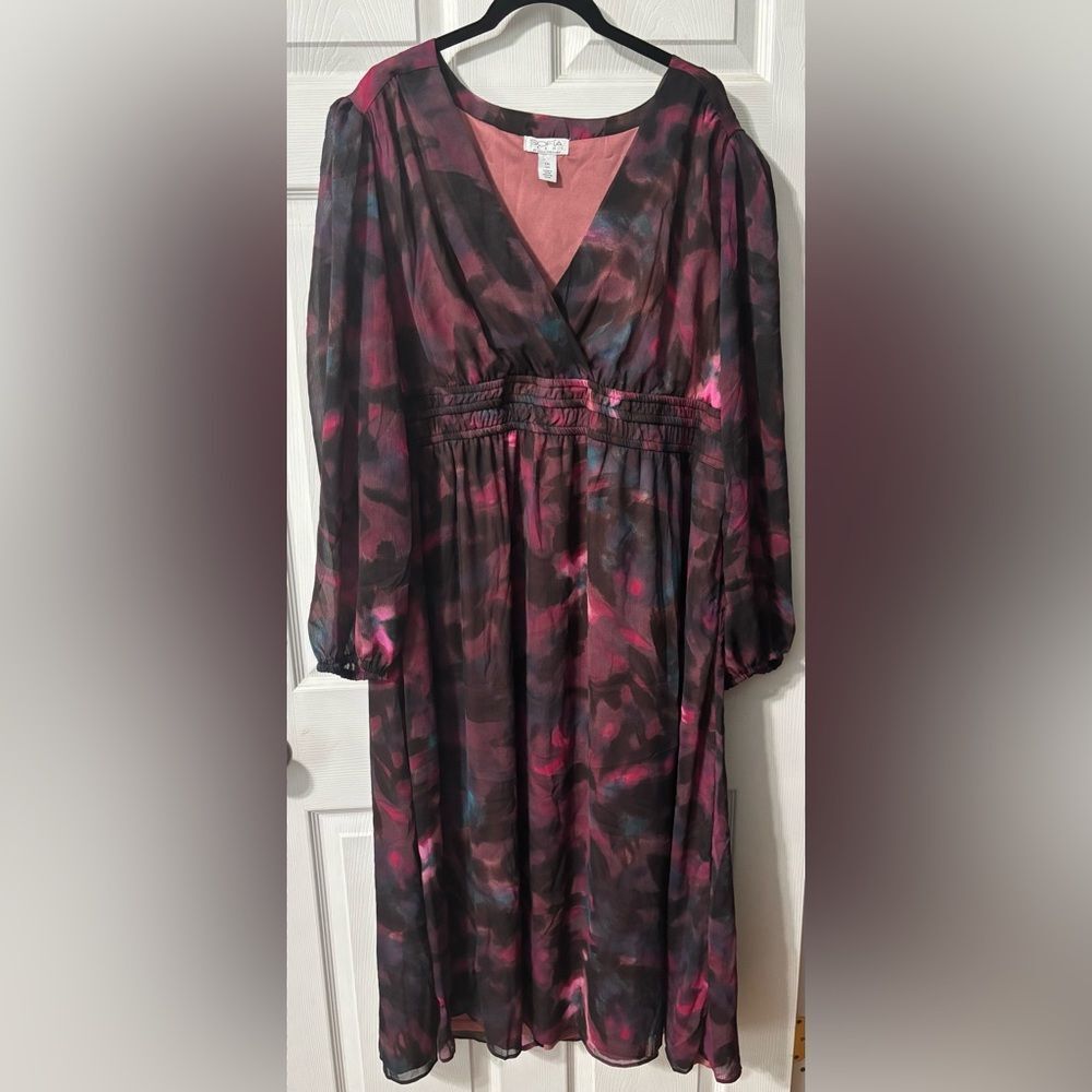 Sofia Vergara Empire Maxi Dress Plus Size XXLPlum Floral w/POCKETS Fully Lined